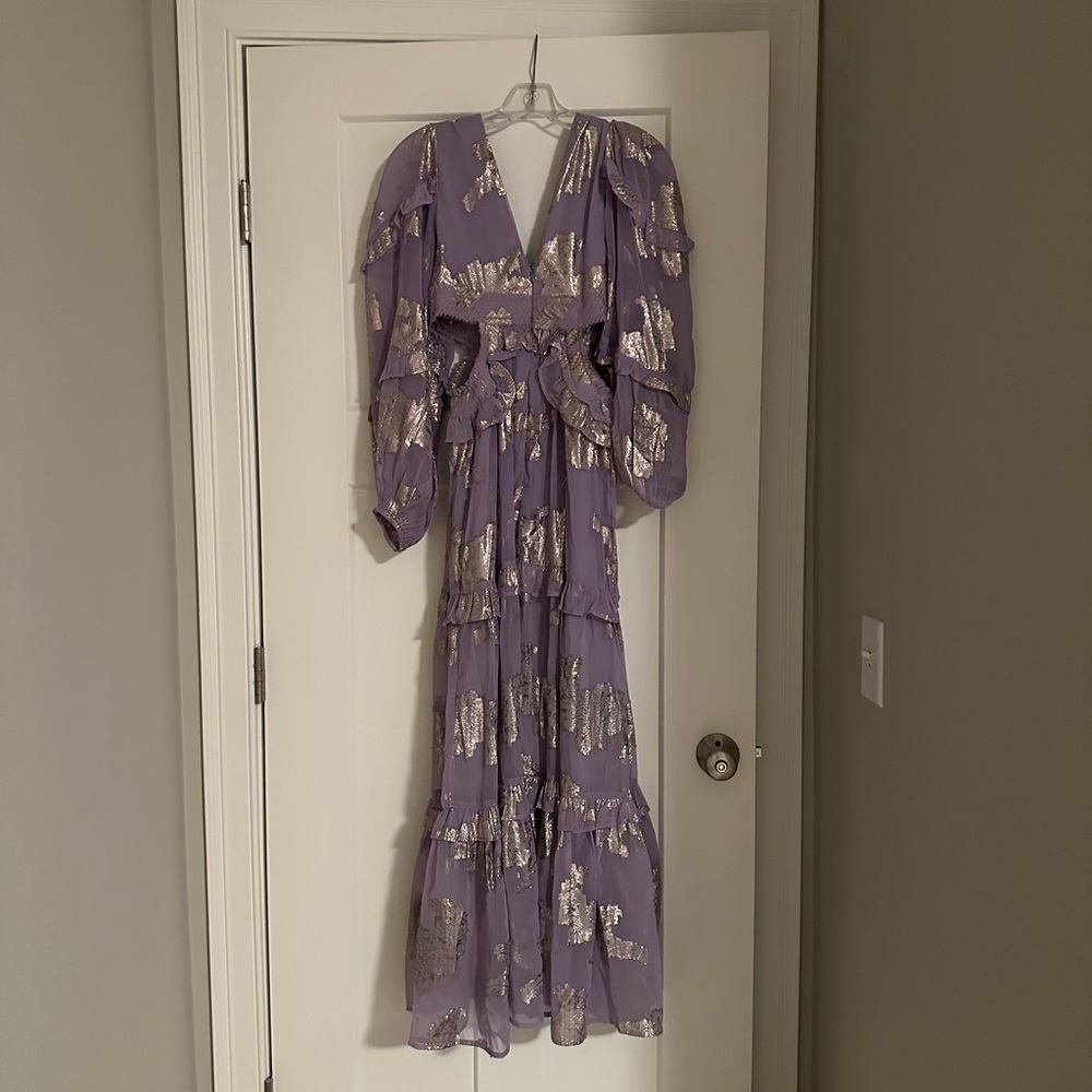 Embroidered metallic cut out dress